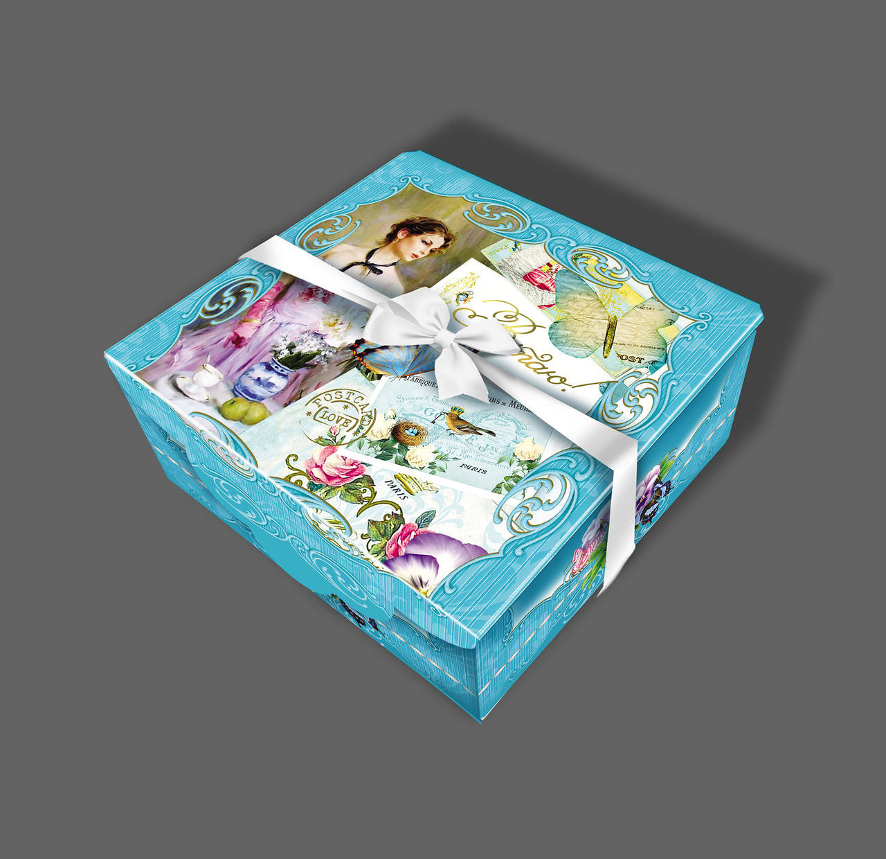 

Подарочная бумажная коробка с атласной лентой 700 грамм Синяя, Синий