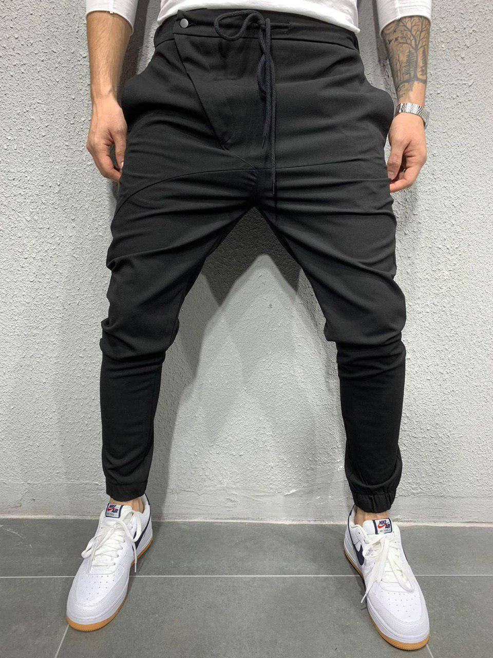 

Мужские стильные брюки черные на манжете / 2 цвета / Брюки черные (S/M/L/XL) 32