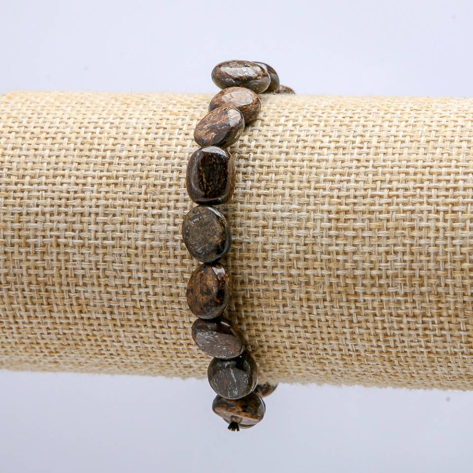 

Браслет на резинке из натурального камня Бронзит галтовка d-10х9мм обхват 18см +-