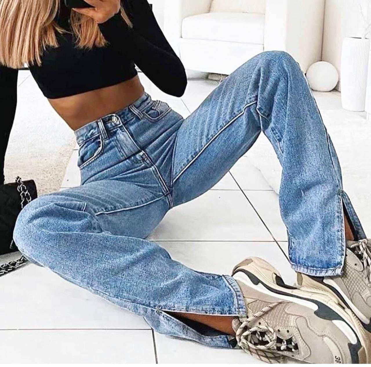 

Женские широкие джинсы клеш с разрезами арт. bot. 1818 трубы «Палаццо» Турция