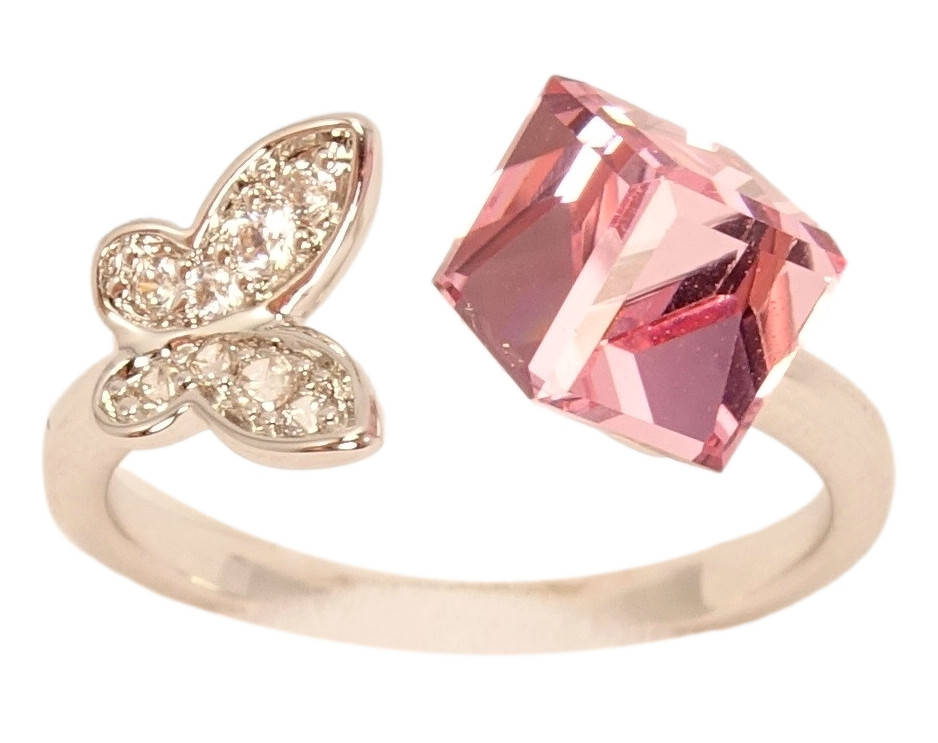 

Кольцо Xuping Родий с кристаллами Swarovski "Бабочка с кристаллом куб Rose" р.17-18