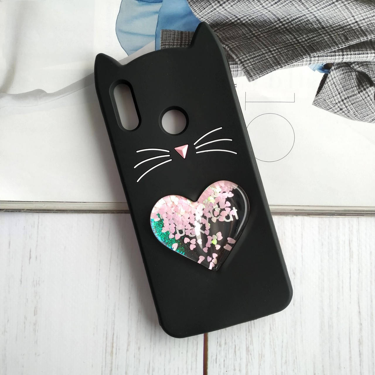 

3D Чехол Huawei P Smart 2019 / Honor 10 Lite Котик с ушками и сердечком Черный