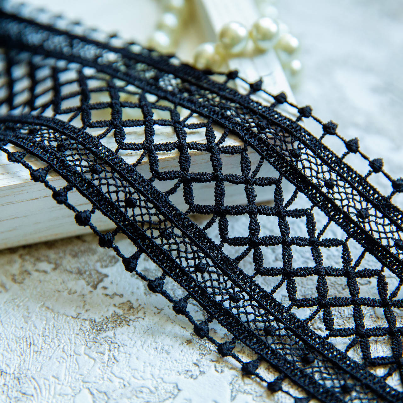 

Кружево макраме матовое (гипюр) / цвет чёрный / ширина 7 см / заказ от 1 м, Черный