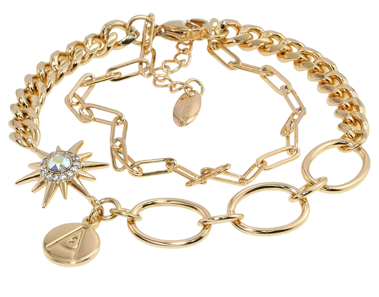 

Браслет Xuping Позолота 18K "Двойная цепочка с подвеской" длина с доп.цепочкой 18-21.5см х 3-11мм