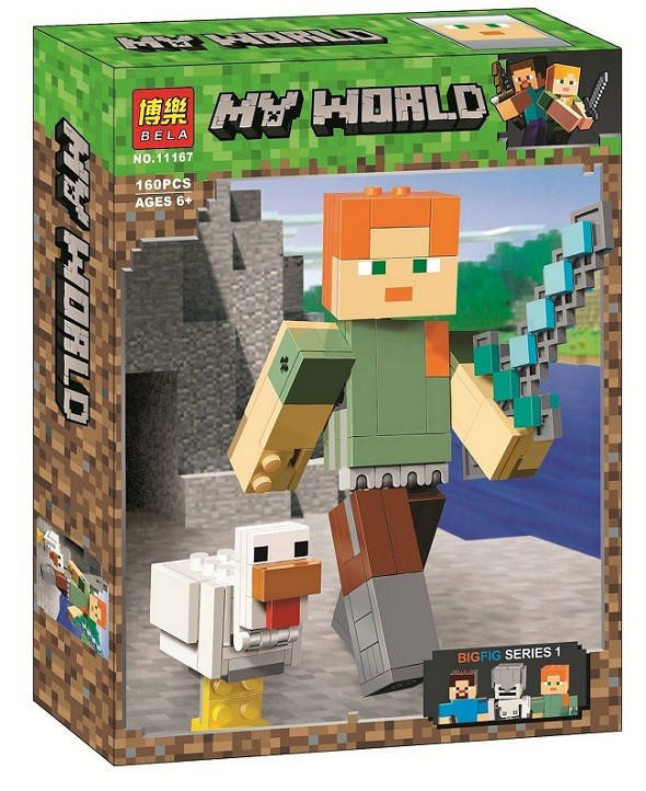 

Конструктор 11167 Майнкрафт Большие фигурки Алекс и Курица, 160 дет., Разные цвета