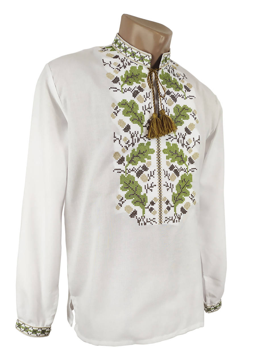 

Мужская вышиванка с домотканого полотна орнамент Дубки