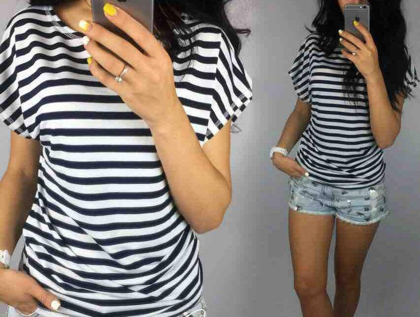 

Супер модная женская повседневная футболка (вискоза) "Тельняшка" Размеры: 42-44 46-48