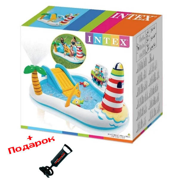 

Детский надувной бассейн с горкой Intex 57444 - надувной игровой центр Веселая Рыбалка