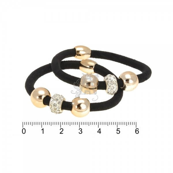 

Резинка жгут черная три золотые бусины + стразы, Черный