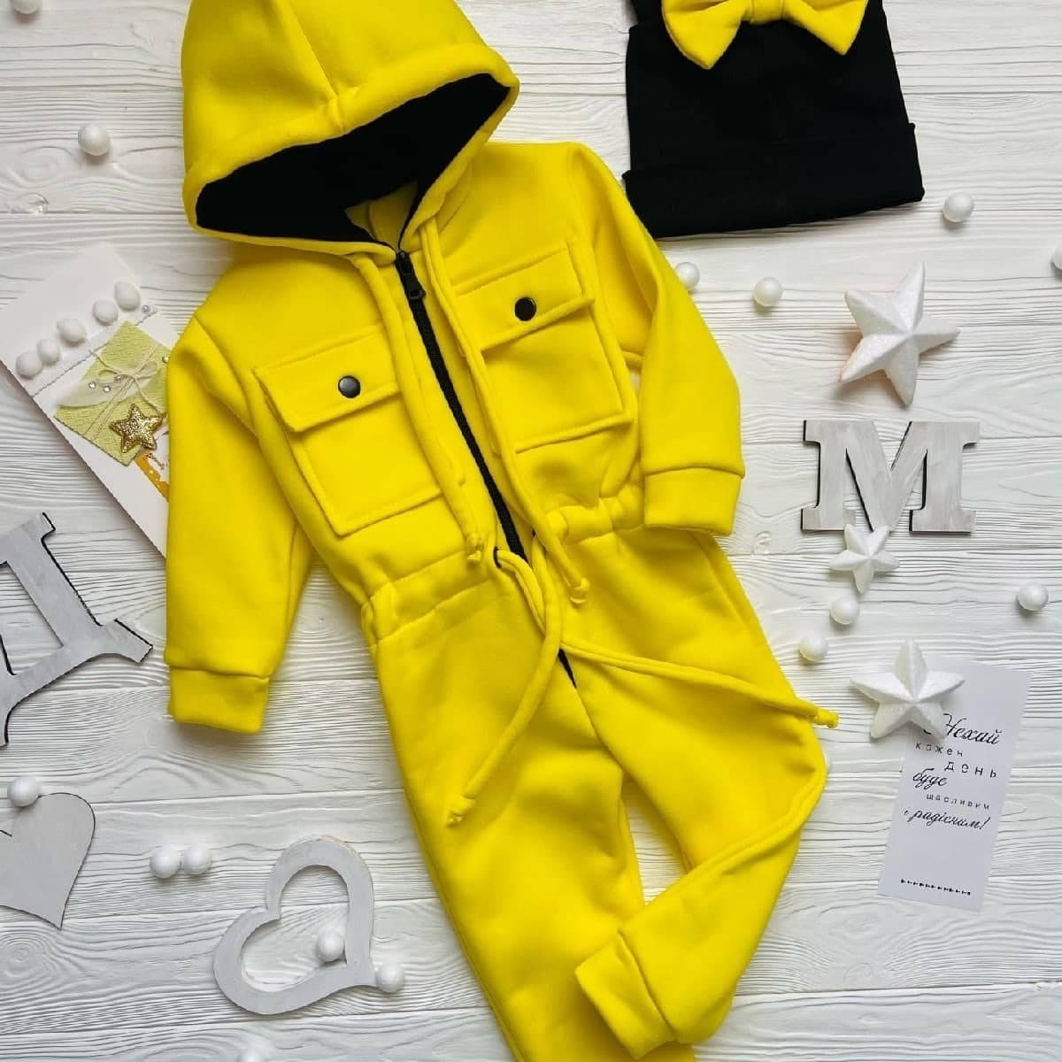 

Детский тёплый Ромпер на флисе с шапочкой