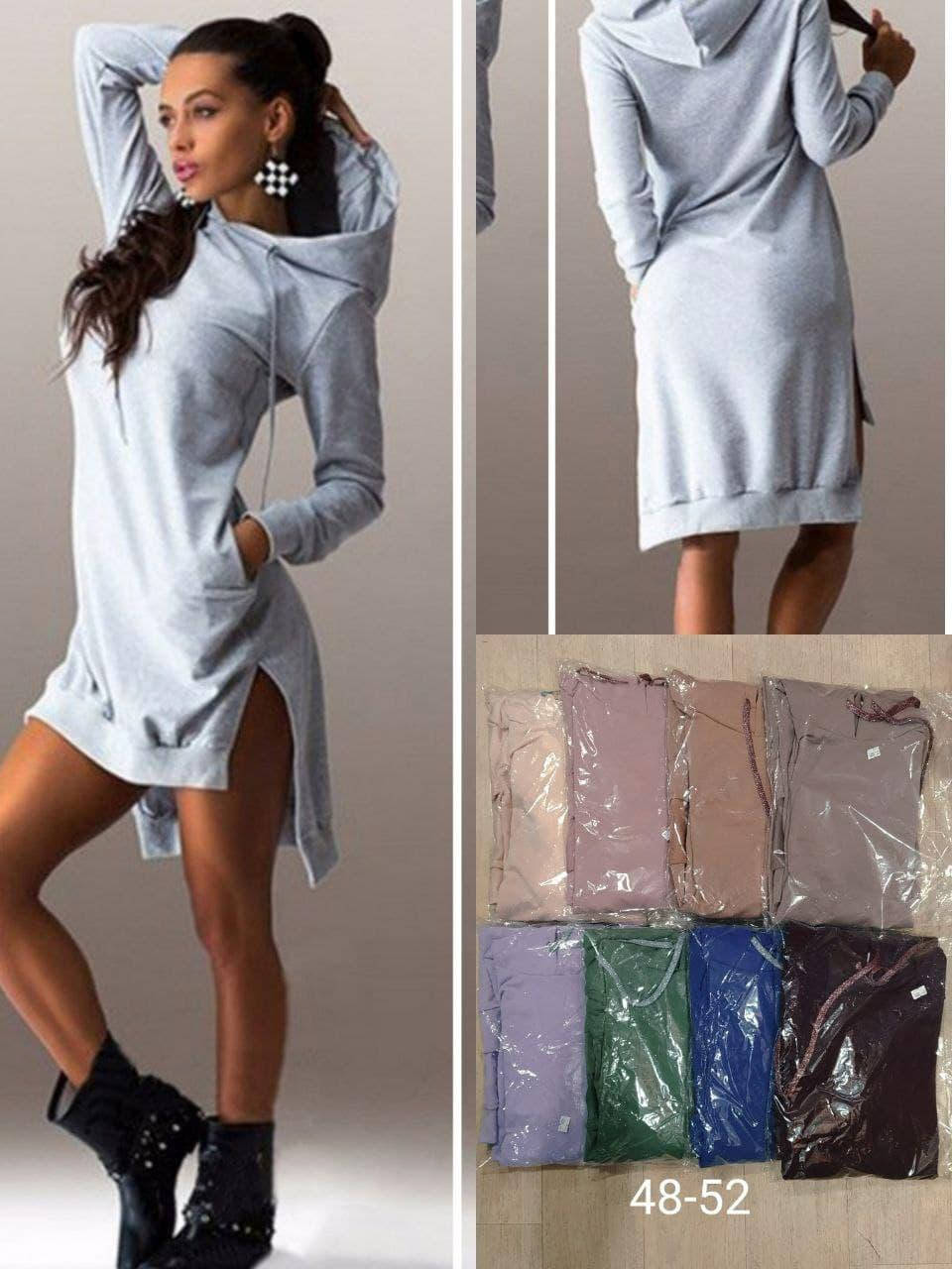 

Женское платье с капюшоном и карманами 10.11.00 трикотаж норма/батал 48/52