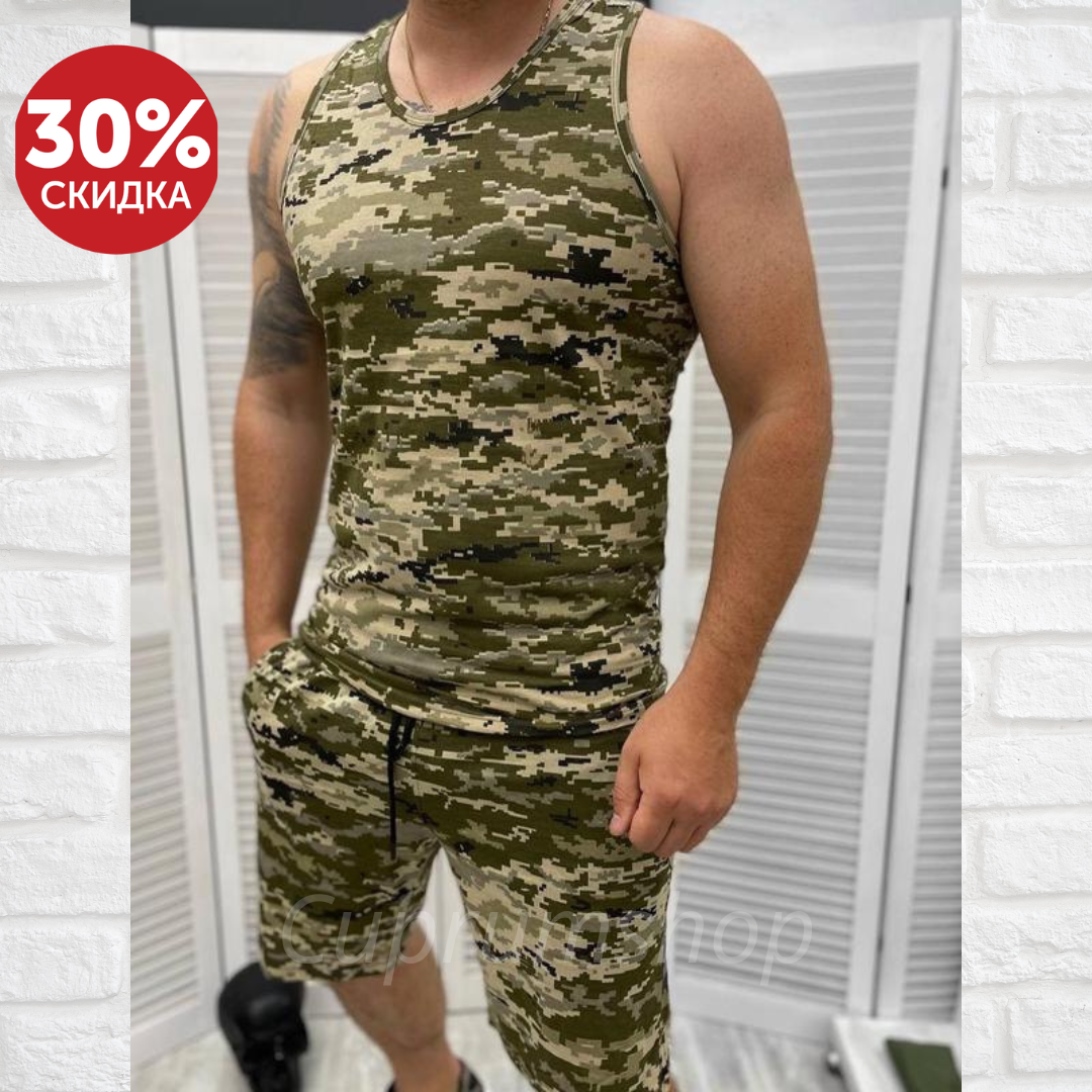 

Тактический мужской летний комплект Шорты и майка пиксель Летний набор шорты майка ВСУ 100% хлопок, Хаки