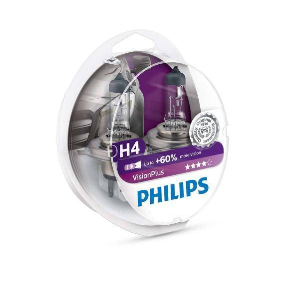 

Автолампа галогенная Philips Vision Plus + 60%/ H4 / 60/55W / 12V / 2 шт (12342VPS2)