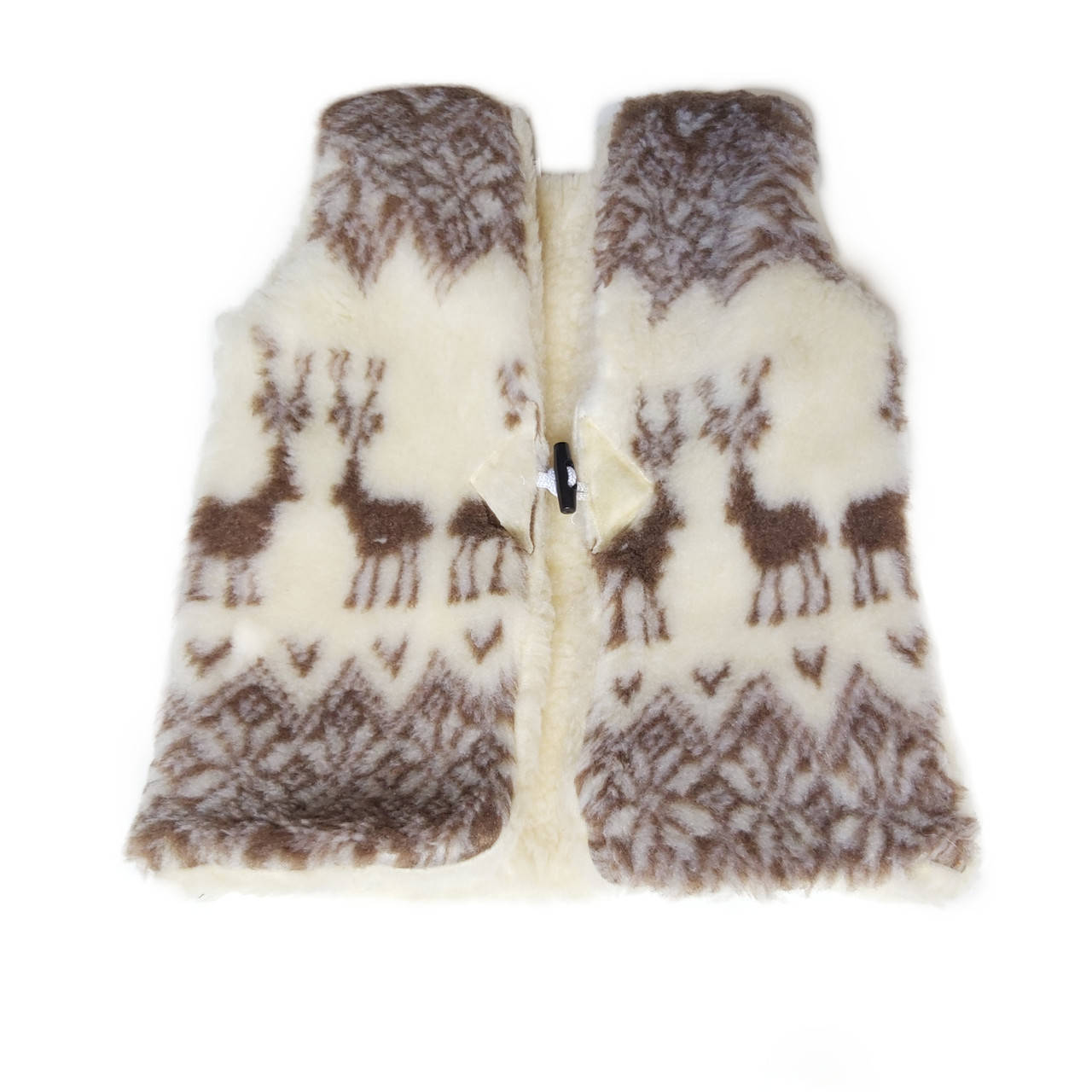 

Детская жилетка из овчины (Эко-шерсть) Sheepskin узор Олени Размер 1