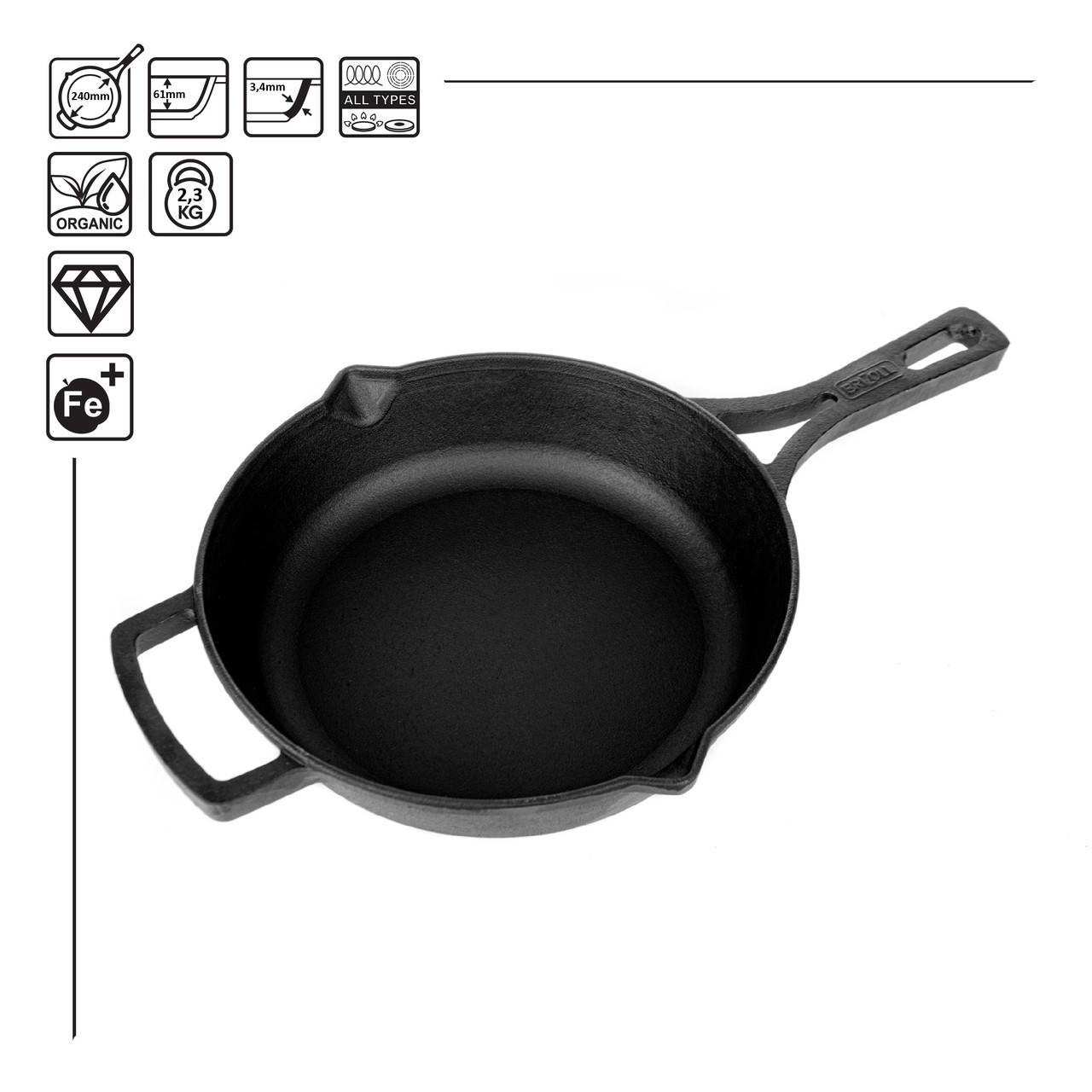 

Сковорода чугунная с литой ручкой, 240х60 мм