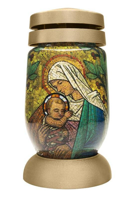 

Лампадка стекло Bolsius S03 3D Мария и маленький Иисус, витраж, 22 см., 36 часов