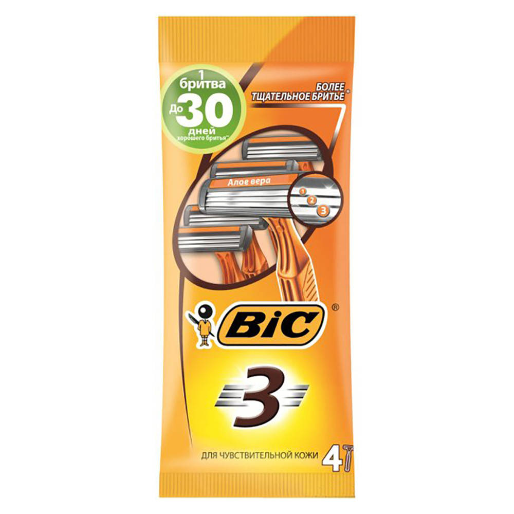 

Набор бритв без сменных картриджей BIC Sensitive 3 4 шт (3086126691862), Желтый