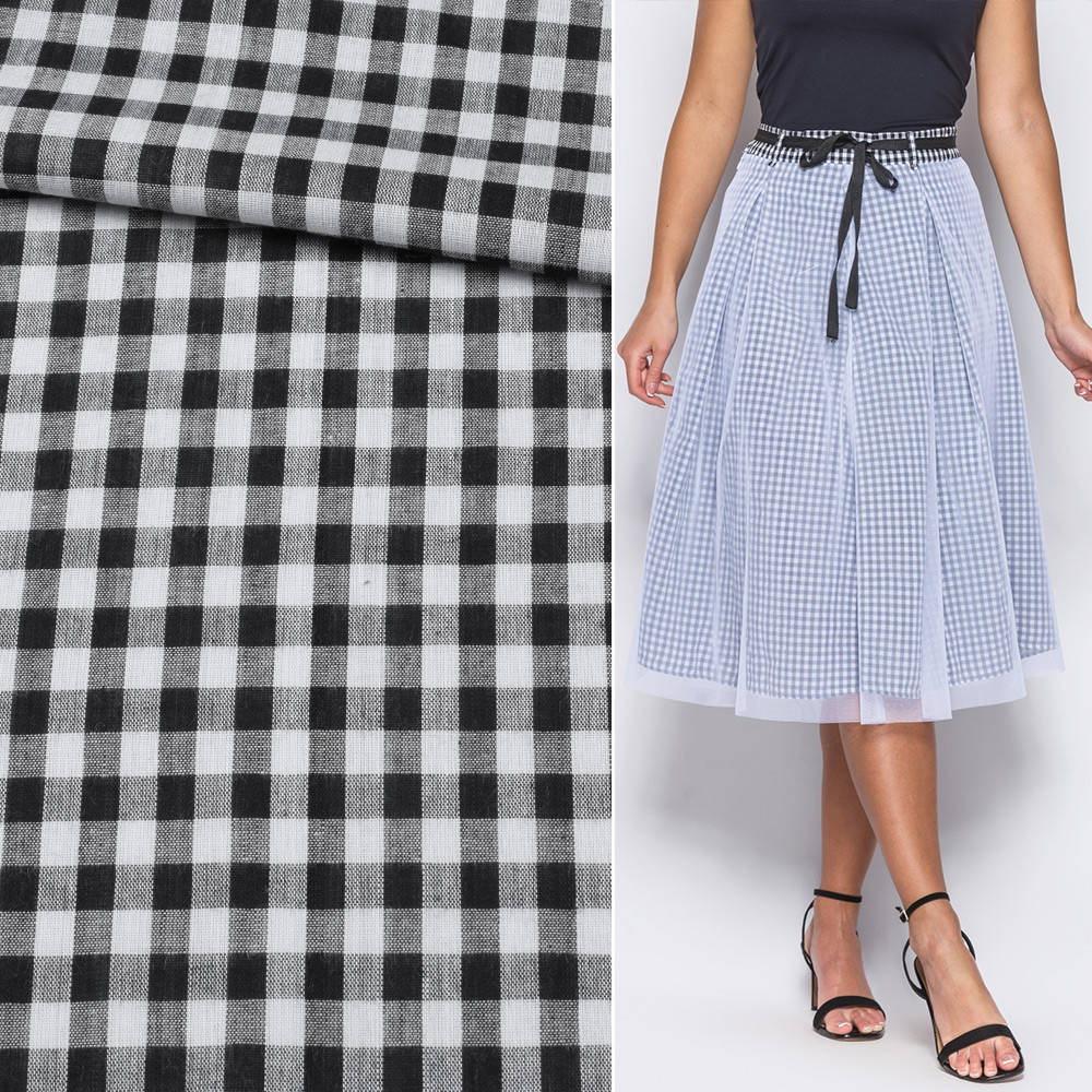 

Рубашечная ткань в клетку черно-белую, ш.145 (14201.020), Белый