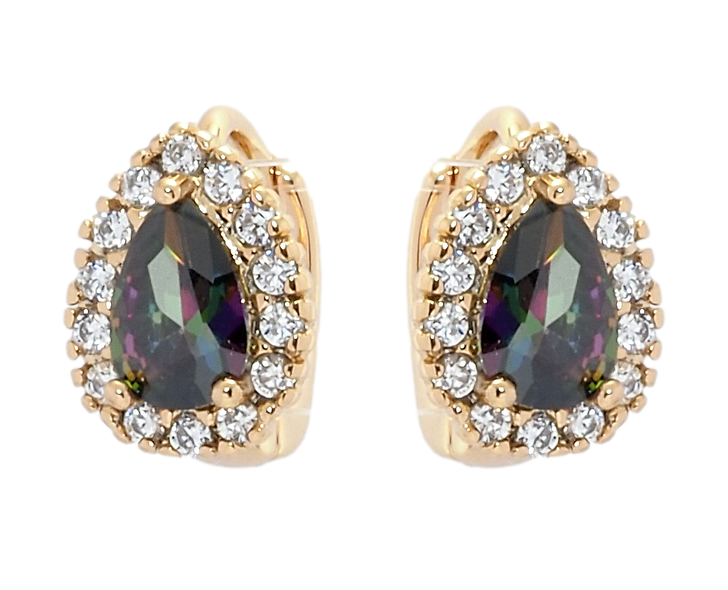 

Серьги Xuping Позолота 18K колечки "Капельки фианит хамелеон в обрамлении циркония"