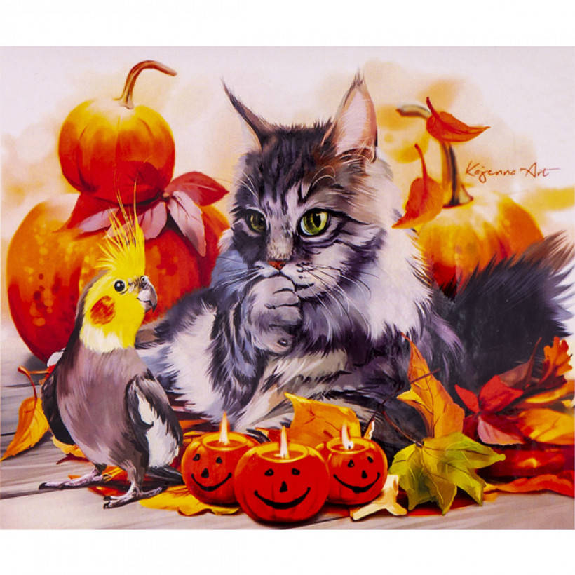 

Алмазная мозаика 40х50 см DIY Котик и попугай на Хэллоуин Kajenna Art (SL 73415)