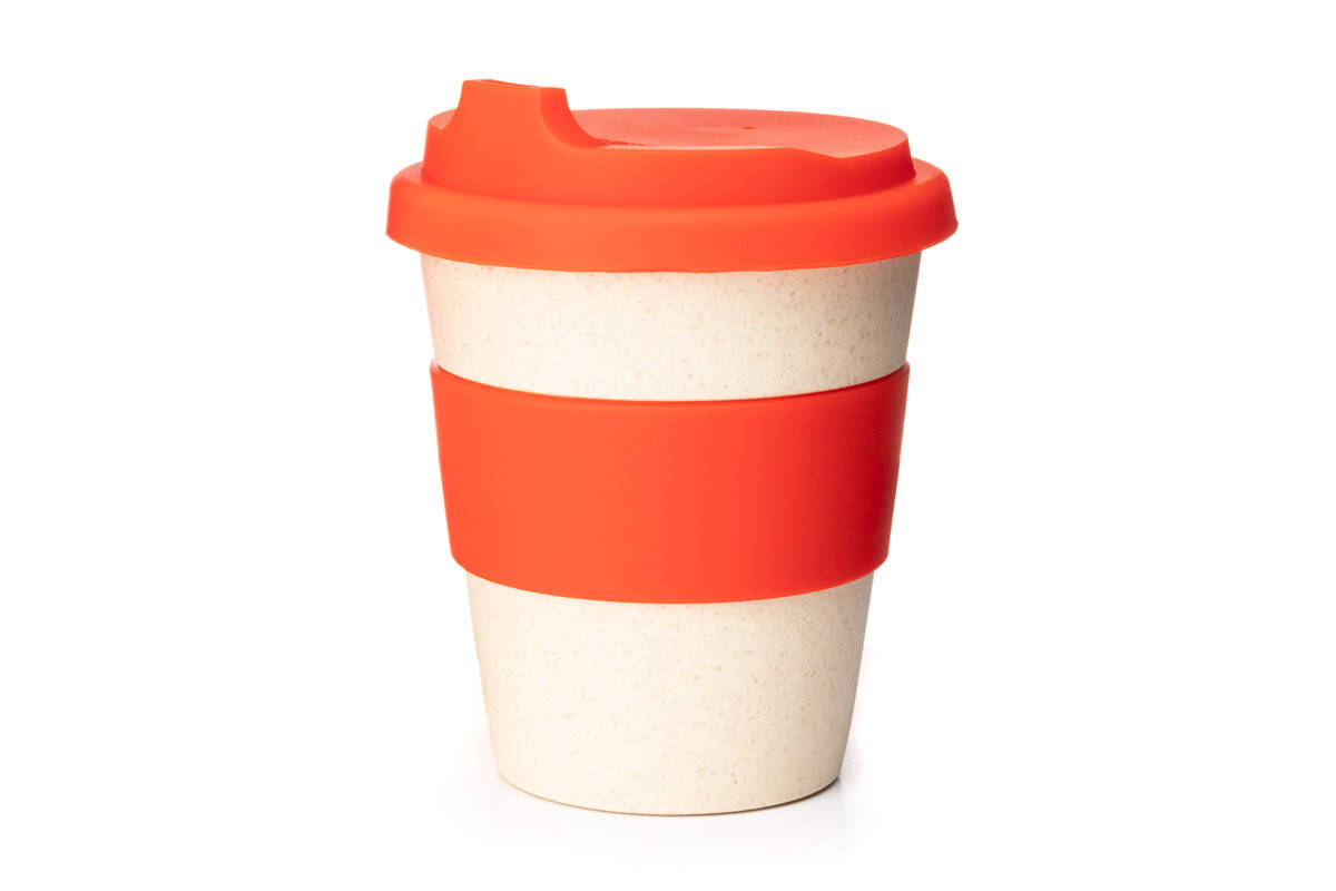 

Эко чашка из бамбука бежевая 350 мл красный