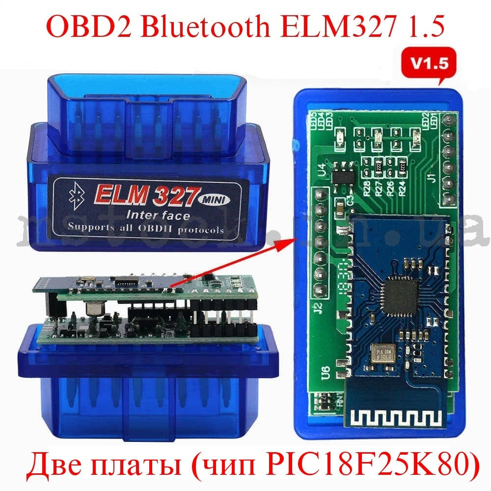 

Автосканер ELM327 OBD2 mini V1.5 Bluetooth (чип PIC18F25K80) две платы