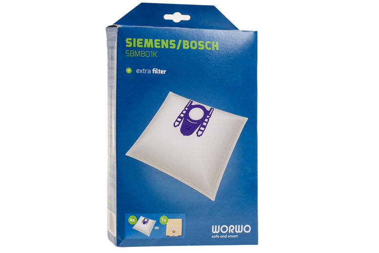 

Комплект мешков пылесборников с микрофильтром совместимый с пылесосами Bosch, Siemens SBMB01K Worwo
