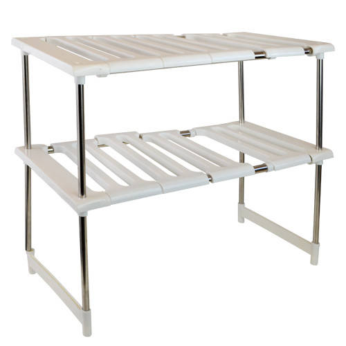 

Универсальная двухярусная раздвижная полка для кухонных принадлежностей 44-47х26х45см, белая, полка для кухни,