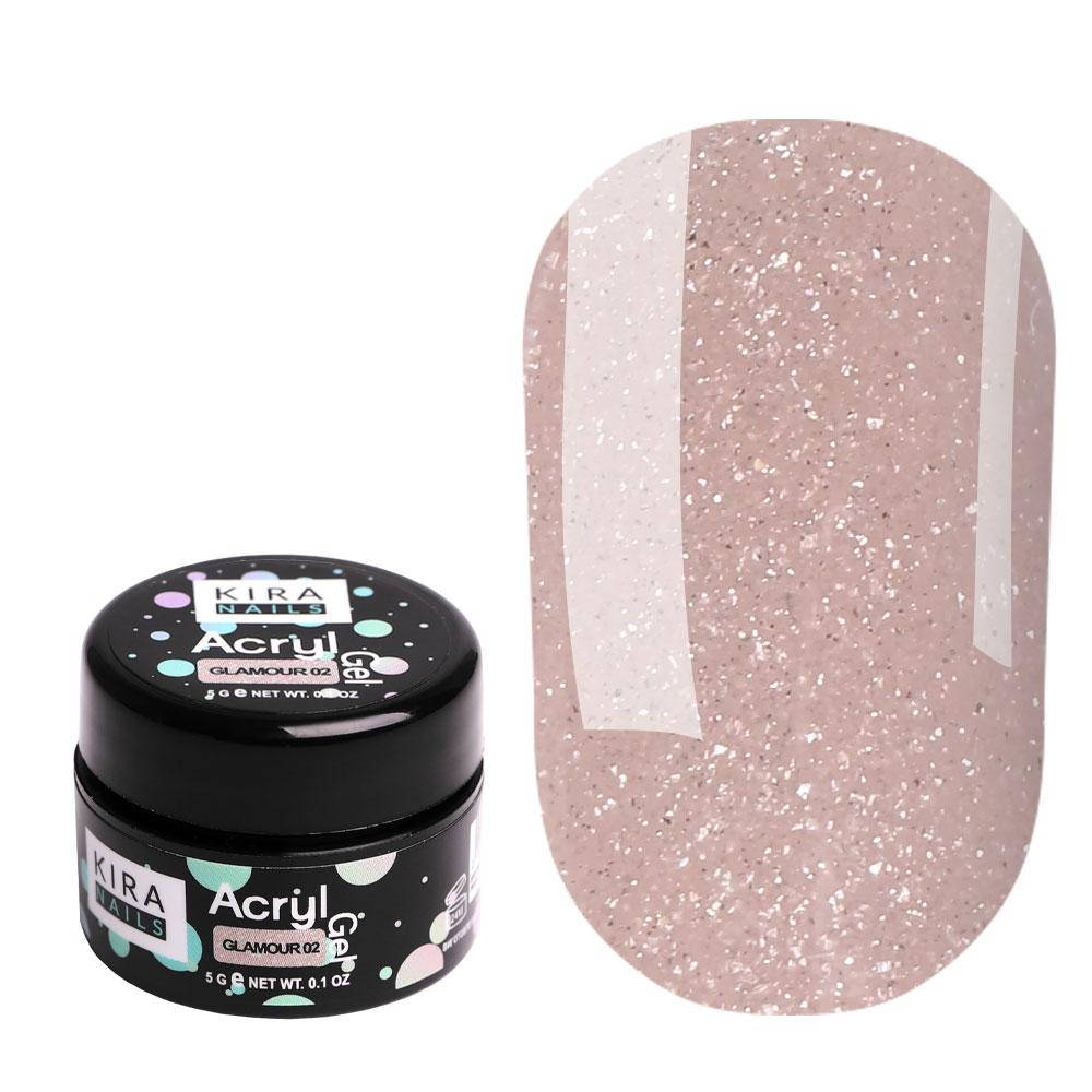 

Kira Nails Acryl Gel Glamour 02 - акрил-гель, полигель 5 г, Розовый