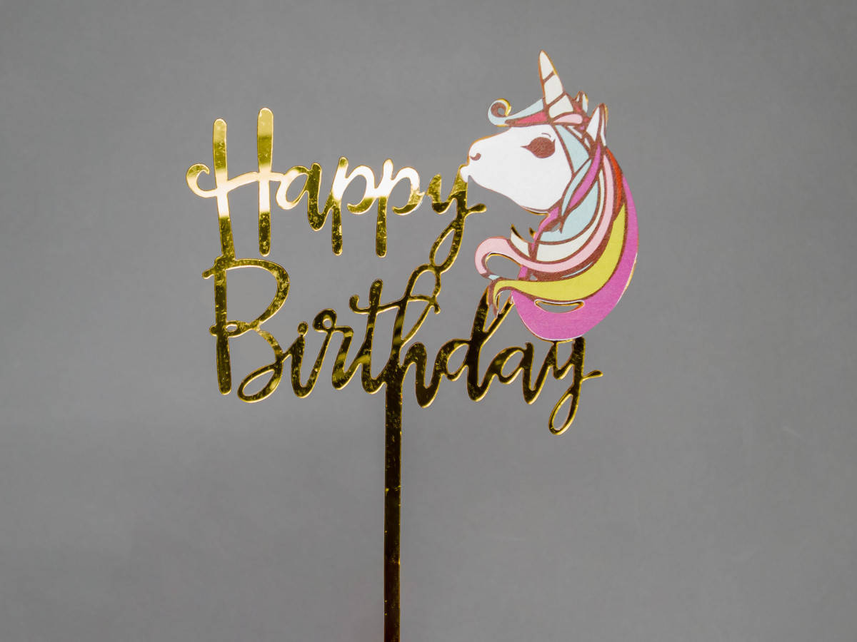 

Зеркальный топпер Happy Birthday Голова Единорога