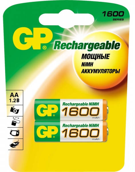 

Аккумулятор GP (R6) - 1600 mAh (2*Bl) (160AAHC) пальчиковый