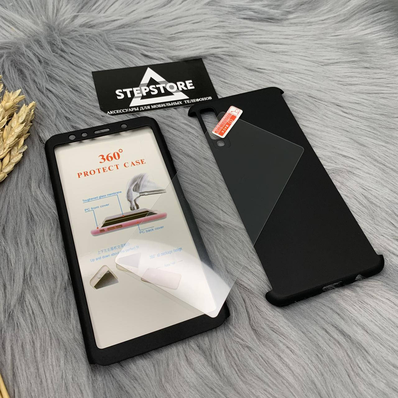 

Чехол бампер 360 для Samsung A7 2018 A750 защитное стекло в комплекте противоударный черный