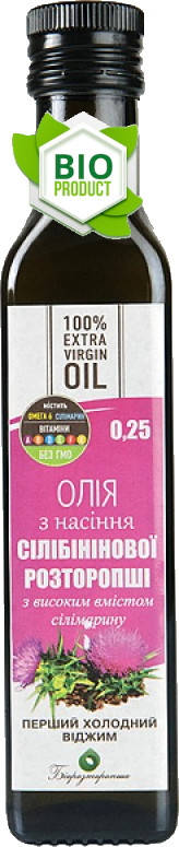 

Масло силибиновой расторопши, холодный отжим (250ml), "Біорасторопша"