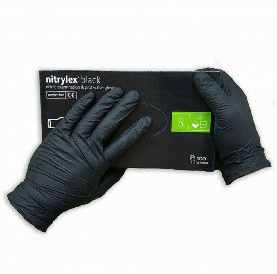 

Нитриловые перчатки S(6-7) чёрные Nitrylex, 100 шт, Черный