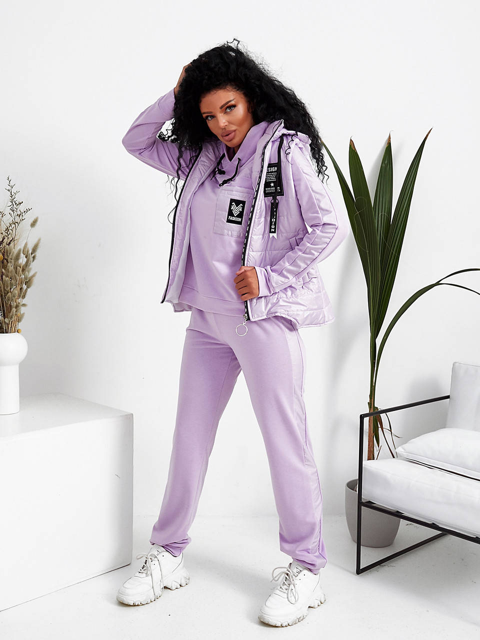 

Женский спортивный костюм-тройка с жилеткой, Фиолетовый