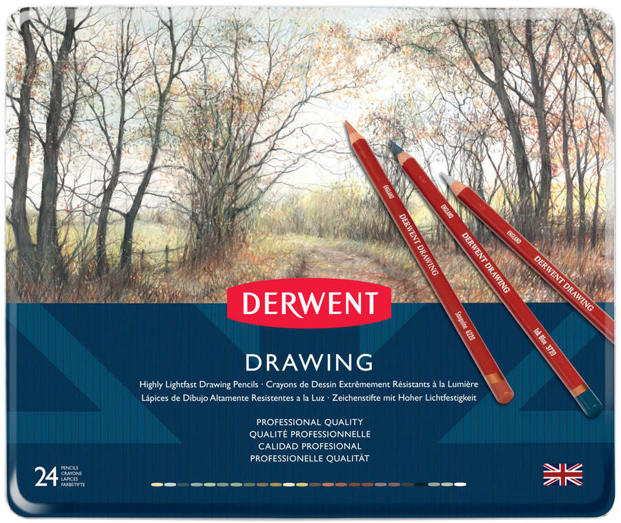 

Набор карандашей для рисунка Drawing, 24шт., металлическая коробка, Derwent