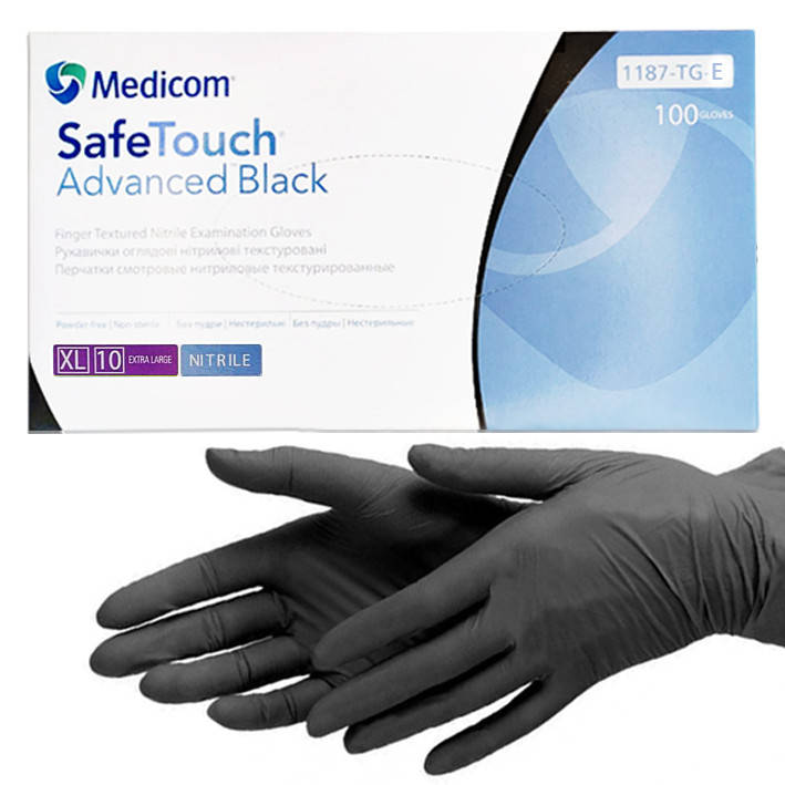 

Черные нитриловые перчатки Medicom SafeTouch Advanced Black XL (9-10), Черный
