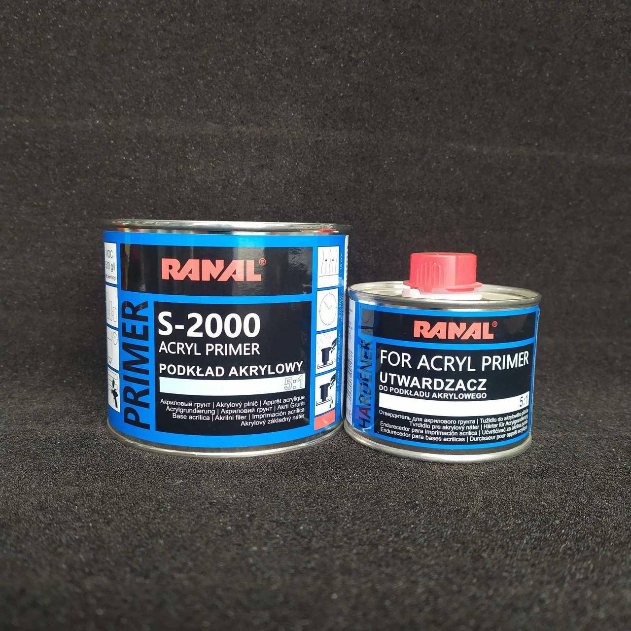 

Акриловый грунт 2К 5+1 RANAL S-2000 HS (комп.0,4 л+ 0,08 л отв.) черный