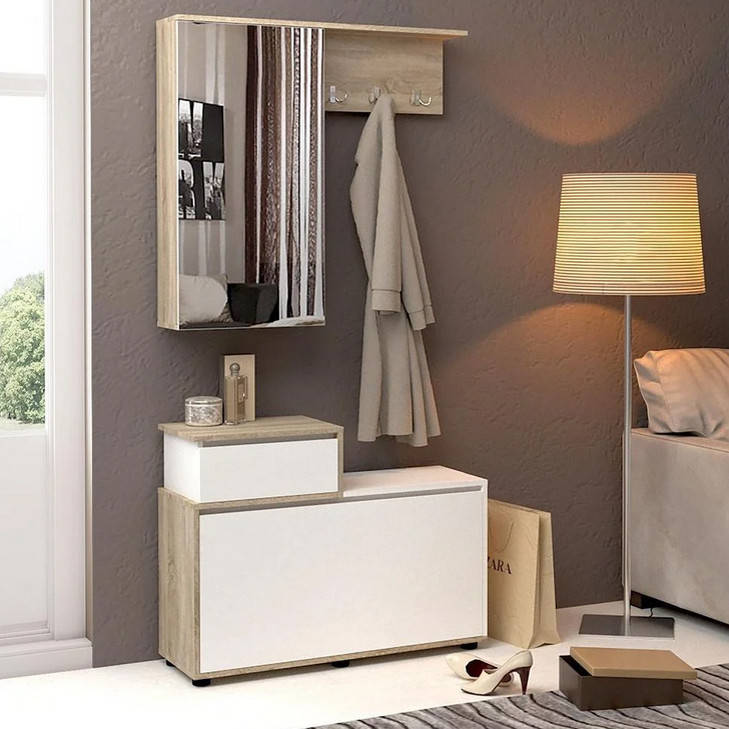 

Прихожая Цент. Вешалка для одежды с зеркалом и тумба для обуви