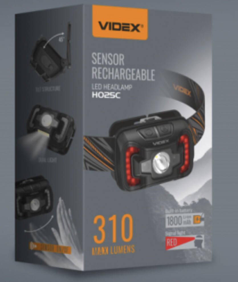

Мощный налобный сенесорный аккумуляторный фонарик VIDEX VLF-H025C 310Lm 5000K с датчиком движения