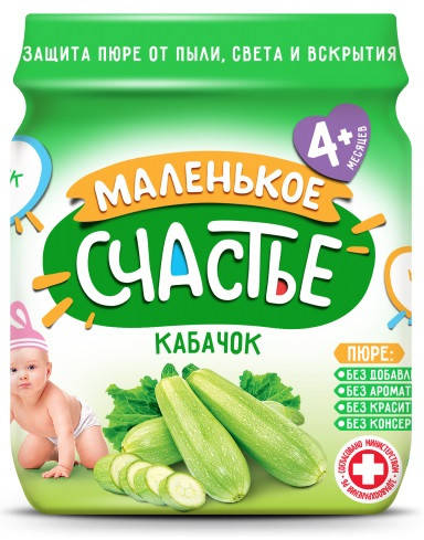 

Маленькое Счастье пюре Кабачок 4м+ (90 г) 4813163000673