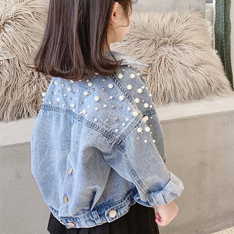 

Стильная детская джинсовка на девочку, джинсовая куртка с бусинками