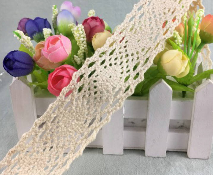 

Кружево натуральное хлопок (лен) 3,8см Цвет - Бежевый цвет, Белый