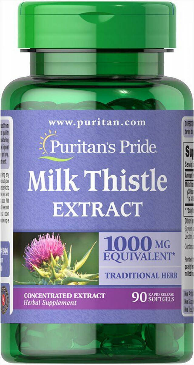 

Расторопша, Milk Thistle 4:1 (Silymarin), Puritan's Pride, 1000 мг, 90 капсул