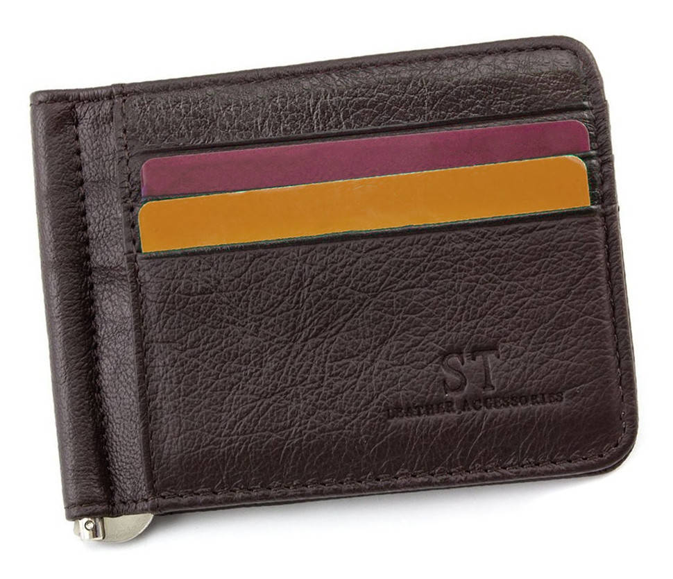 

Черный зажим для банкнот и карточек из натуральной кожи ST Leather ST452 Коричневый