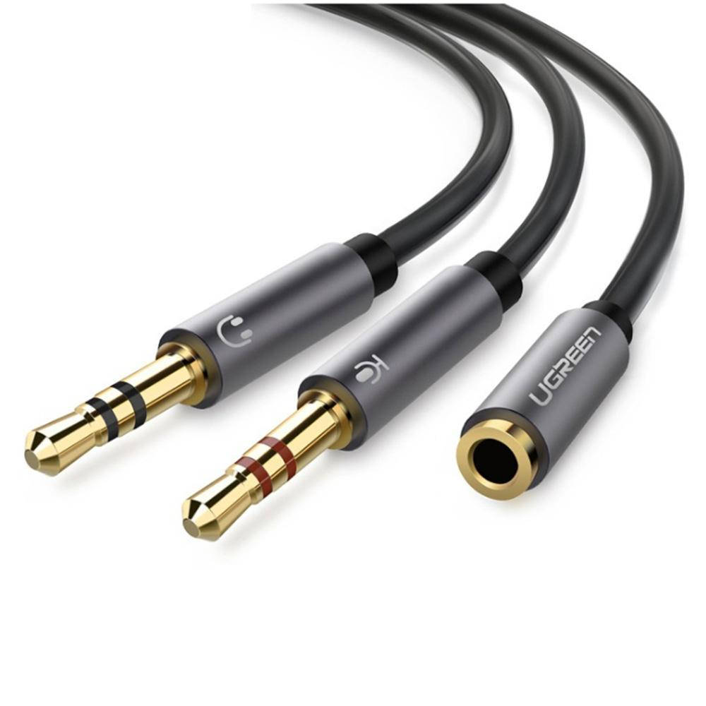 

Аудіо кабель UGREEN AV140 3.5mm Female to 2 Male Audio Cable ABS Case Black (20898), Серый
