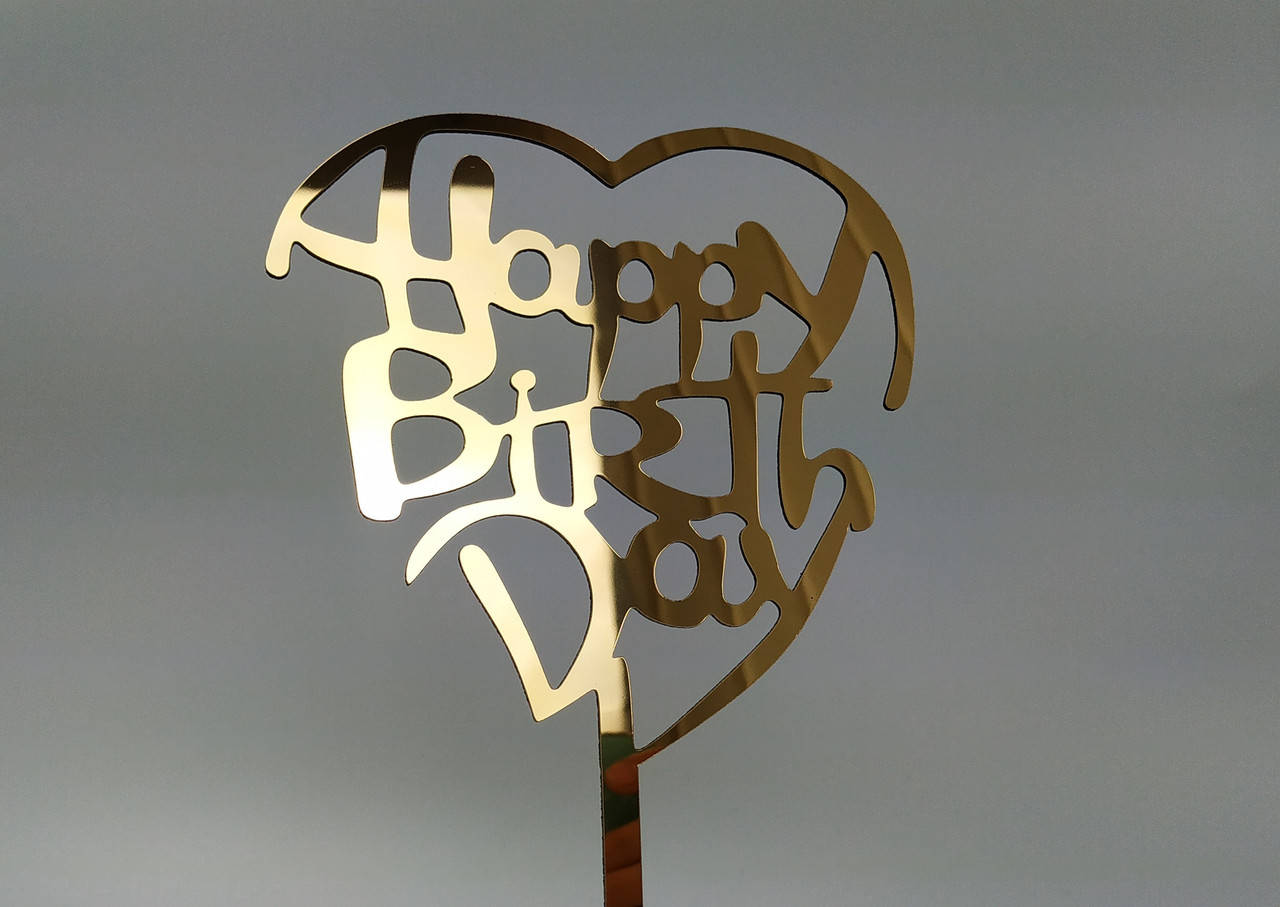 

Топпер зеркальный золотой Happy Birthday