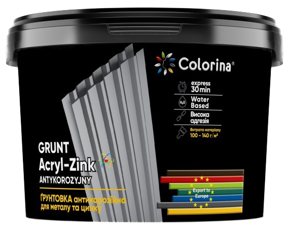 

Грунтовка антикоррозионная серая для металла и цинка ACRYL-ZINK COLORINA 1 кг, Серый
