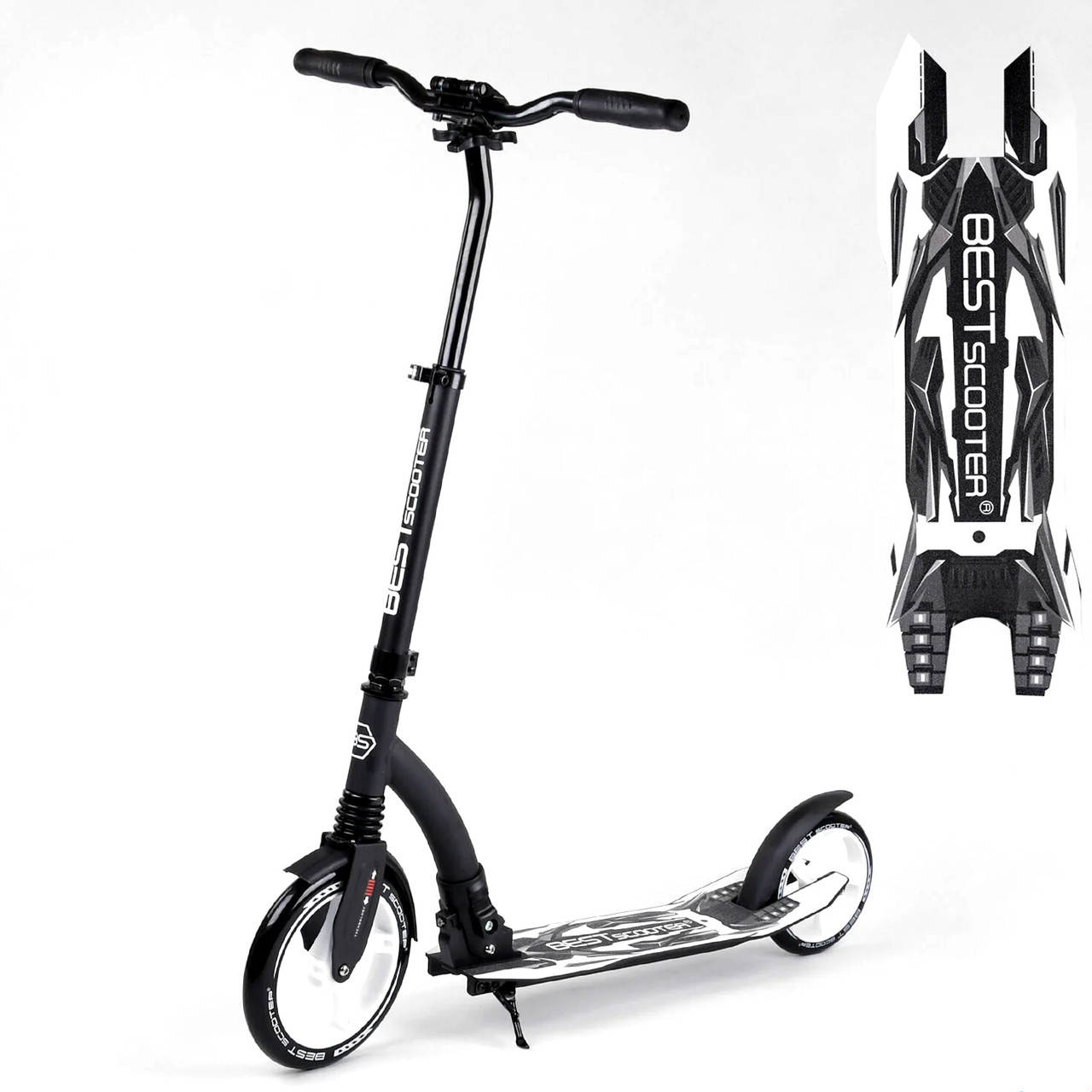 

Самокат двухколесный (колеса PU 230 и 200 мм) Best Scooter 75343 Черно-белый, Черный