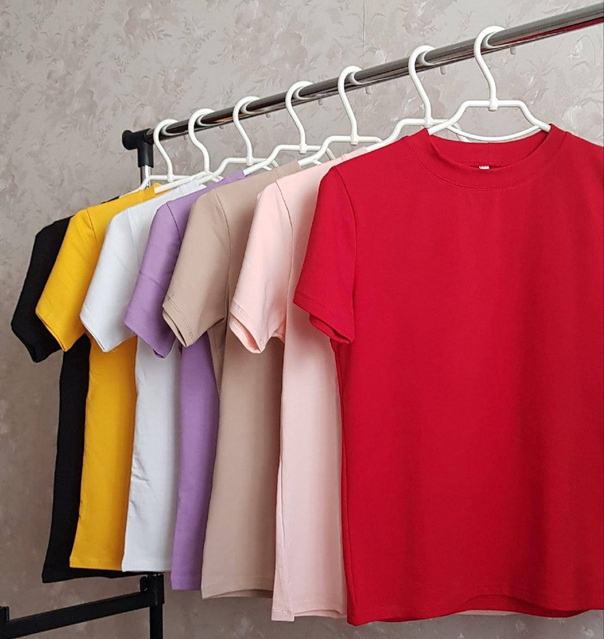 

Однотонная женская футболка, хлопок: норма, полубатал и батал (цвета в ассортименте)